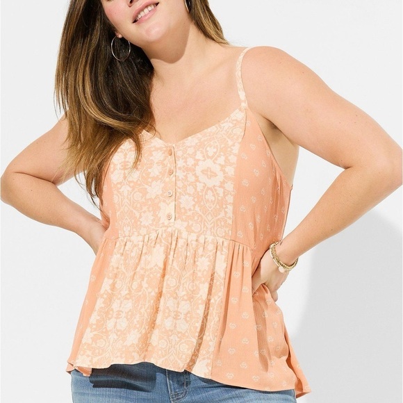 Torrid Tank Top Blouse Gauzey Orange Boho Floral Summer Crinkle Plus Size 4X - Picture 1 of 5